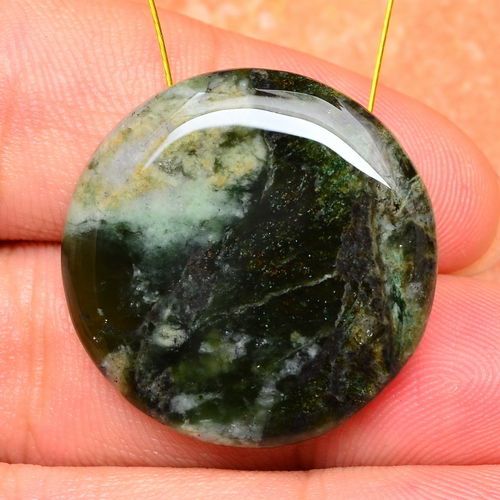 Fabulous! round natural green jasper gemstone button 25x25x9mm for sale