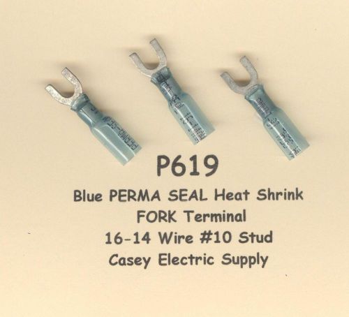 25 Blue PERMA SEAL Heat Shrink FORK Terminal Connector 16-14 Wire #10 Stud MOLEX