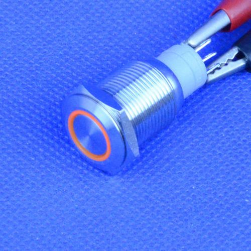 Ip67 waterproof 16mm orange led circle latching push button switch flat head 12v for sale