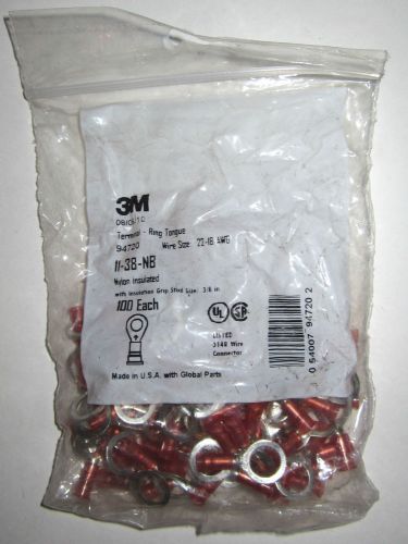 NEW 100 pack 3M 94720 Red Nylon Ring Terminals 22-18 AWG 3/8&#034; stud