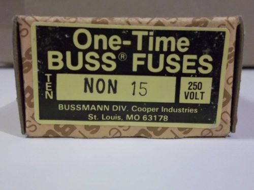 Box of 10 bussmann 1 time buss fuses 15 amp non 250 volt for sale