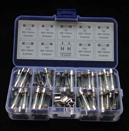84pcs 6*30mm quick blow glass tube fuse box sets 72pcs+fuse seat 12pcs #090630 for sale
