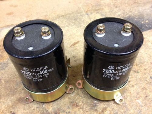 TWO New Capacitors, 2200 micro farad, 400 VDC, Includes Mounting Brackets