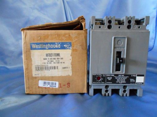 Westinghouse hfb3110ml circuit breaker 3 pole 10 a cont. 100a fr., 600 vac, nib for sale