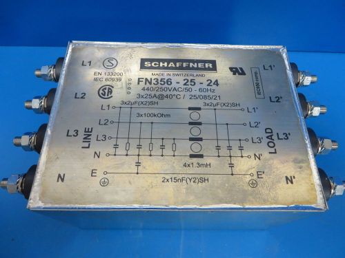 Schaffner FN356-25-24 Power Line Filter 3P Neutral Lines 25A 440/250VAC 50-60Hz