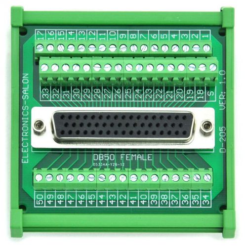 Db50 female din rail mount interface module board, d sub connector. for sale