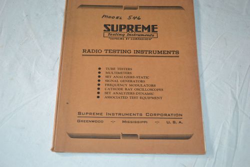 Vintage Rare Supreme Model 546 Factory Manual Tube Tester Equip