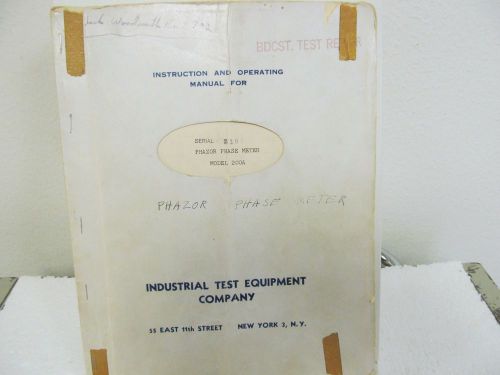 Industrial Test 200A Phazor Phase Meter Instruction/Operating Manual