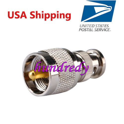 UHF PL-259 PL259 male plug to BNC male coax adapter straight; USA Fast Shipping;