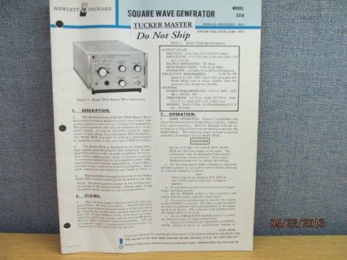 Agilent/HP 221A Square Wave Generator Operating Note 01/1971