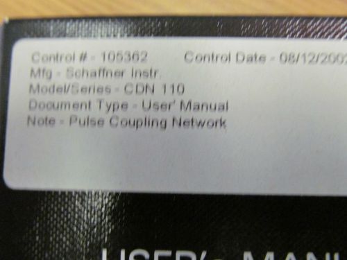 Schaffner CDN 110 Pulse Coupling Network User Manual