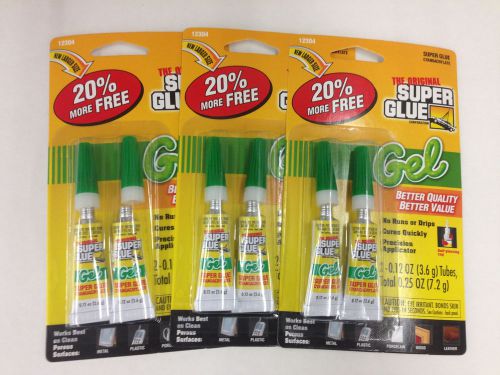 3 (2PACK) LOT-THE ORIGINAL SUPER GLUE *GEL*  2PK (6 TUBES) (20% MORE FREE)