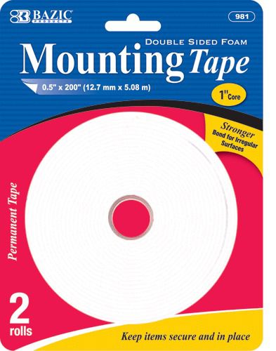 BAZIC 0.5&#034; X 200&#034; Double Sided Foam Mounting Tape (2/Pack), Case of 12