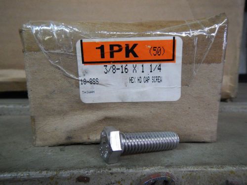 3/8 - 16 x 1 1/4 18-8ss stainless steel hex head cap bolts full thread 50 qty