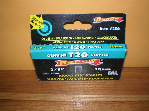 One Box Arrow T20 3/8&#034; Staples, Item #206 Contains 1,000 Staples New