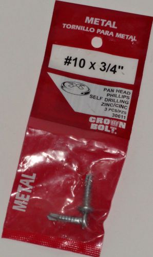 Crown bolt #10 x 3/4&#034; metal pan head phillips silf drilling zinc 2 screws 30611 for sale