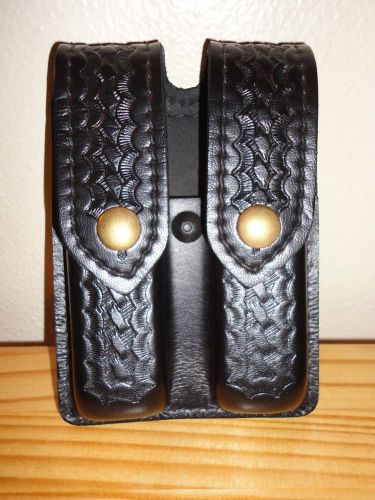 Safariland black leather basket weave double magazine pouch for sale