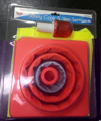 Folding safety cone and yellow safety vest set for sale