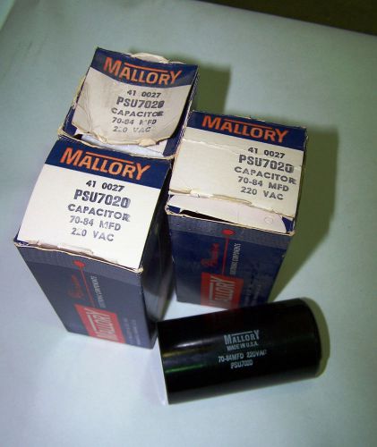 (3) Mallory 70-84 MFD 220 VAC CAPACITORS PSU7020 NOS 41 0027