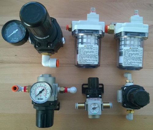 Lot of 5 smc and 1 norgren air pressure regulators narp3000-n02 ar20-f02 &amp; more for sale