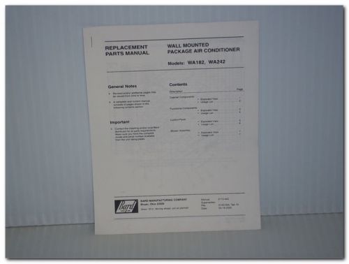 BARD WA182 WA242 WALL MOUNTED PACKAGE AIR CONDITIONER REPLACEMENT PARTS MANUAL