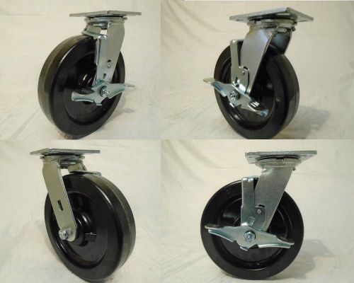 8&#034; x 2&#034; swivel casters phenolic wheel w/ brake (4) 1400lb each tool box for sale