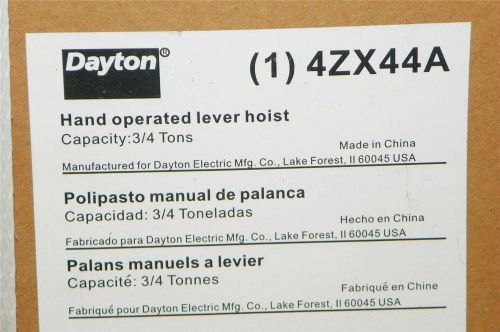 New dayton hand lever chain hoist 3/4 ton lift 10 ft model 4zx44  fast shipping for sale