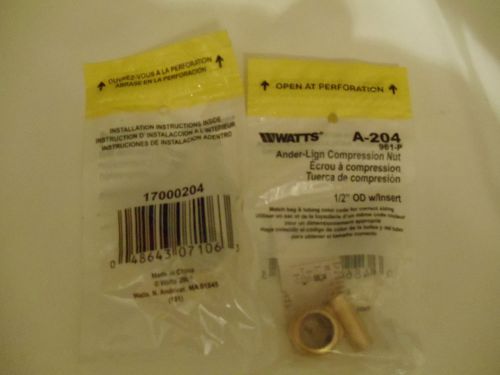 Watts ander-lign compression nut 1/2&#034; od w/ insert a-204 qty 4 for sale