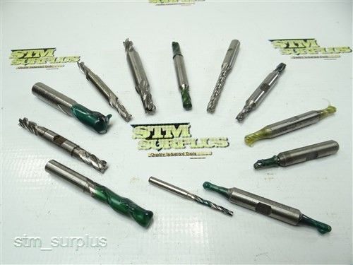 Nice lot of 12 hss single &amp; double end mills 1/8&#034; to 9/16&#034; w/ 3/16&#034; to 1/2&#034; shan for sale