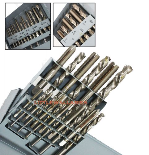 18 pc unf tap and drill bit set hss high speed steel tools w/ case for sale