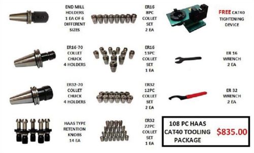 108 pc haas cat40 tooling package~end mill holders~collets~retention knobs for sale