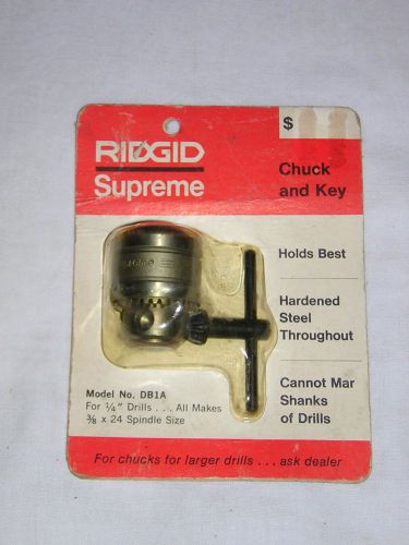 Ridgid Supreme Drill Chuck &amp; Key DB1A 3/8&#034; x 24 Thread/Spindle Steel USA NIP