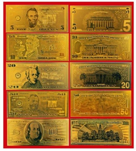 Real gold banknote set us dollar bill $100-50-20-10-5  pure .999 fine mint 24k for sale