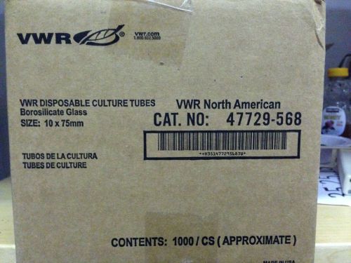NIB Sealed VWR 47729-568 Disposable culture tubes borosilicate 1000 10x75mm 12b