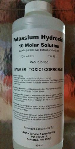 Lot of 4 - potassium hydroxide 10 molar 950ml poly bottle reagent for sale