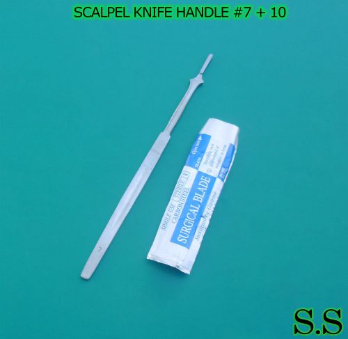 NEW STAINLESS STEEL SCALPEL KNIFE HANDLE #7 + 10 SURGICAL STERILE BLADES #10 #11
