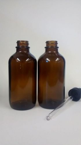 AMBER Boston Round Glass bottles with dropper (4 oz ) Choose Quantity