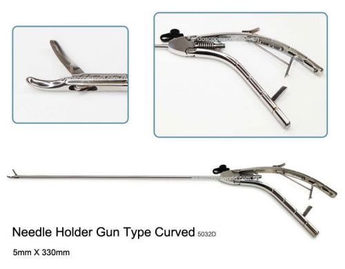 New Needle Holder Gun Type 5X330mm Curved Laparoscopy
