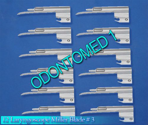 12 Miller Laryngoscope Blades # 3 Surgical EMT Anesthesia