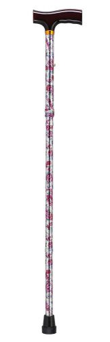 Drive Medical Lightweight Adjustable Folding Cane with T Handle, Purple Floral