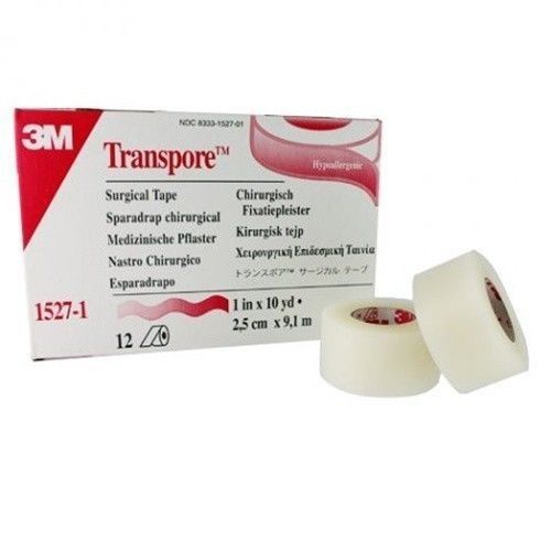 3M Transpore Transparent Water-Resistant Medical Tape, 1&#034;x10 yd, 12/BX, #1527-1