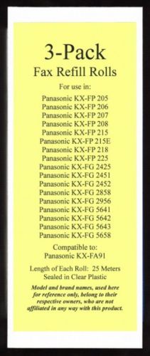 3-pack KX-FA91 Fax Refills for Panasonic KX-FG5641 KX-FG5642 KX-FG5643 KX-FG5658
