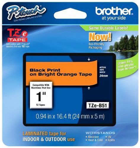 Brother printer tzeb51 laminated black on fluorescent orange 1 in tape - for sale