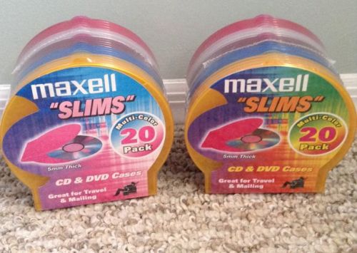 2 Packs Maxell Slim C-Shell Case 5mm Thick 20/PK Assorted. 40 Total &#034;Slims&#034;