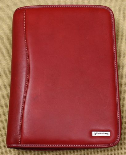 Classic sized FRANKLIN COVEY Planner Red Leather 1 5/8&#034; ID 7-ring binder zipper