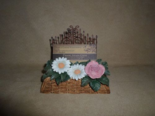 4 1/4&#034; Floral Business Card Holder By Sandys Office~Made In The USA!, NEW IN BOX