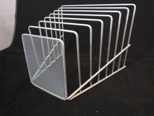 Metal wire tiered letter file holder silver mesh front panel desktop organizer for sale