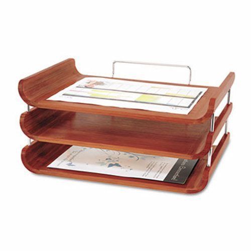 Safco desk tray, three tiers, bamboo, letter, cherry finish (saf3641cy) for sale