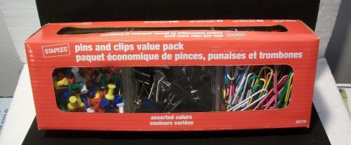 Staples office supplies assorted paper clip  push pin  binder clips value pack for sale