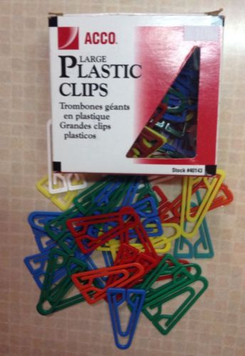 75 ACCO Extra Large Plastic Paper Clips Assorted Colors 2-1/4 Inch XL Office New
